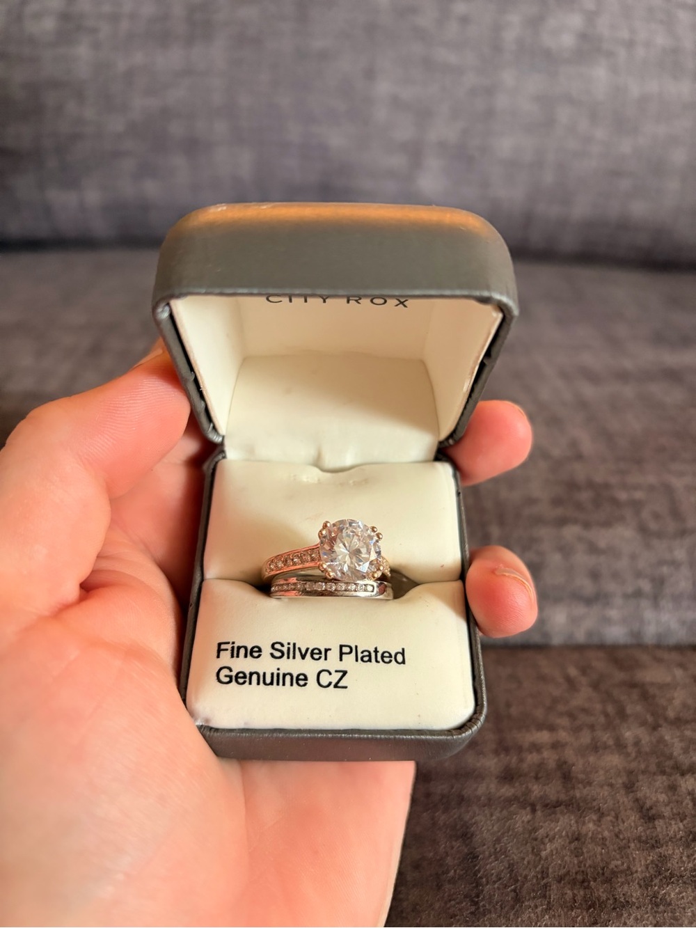 Kohl's Silver-Plated CZ Solitaire Engagement Ring Set - White/Silver